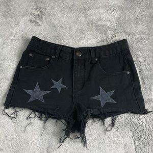 Nasty Gal distressed cut off denim shorts with stars embroidered size 2